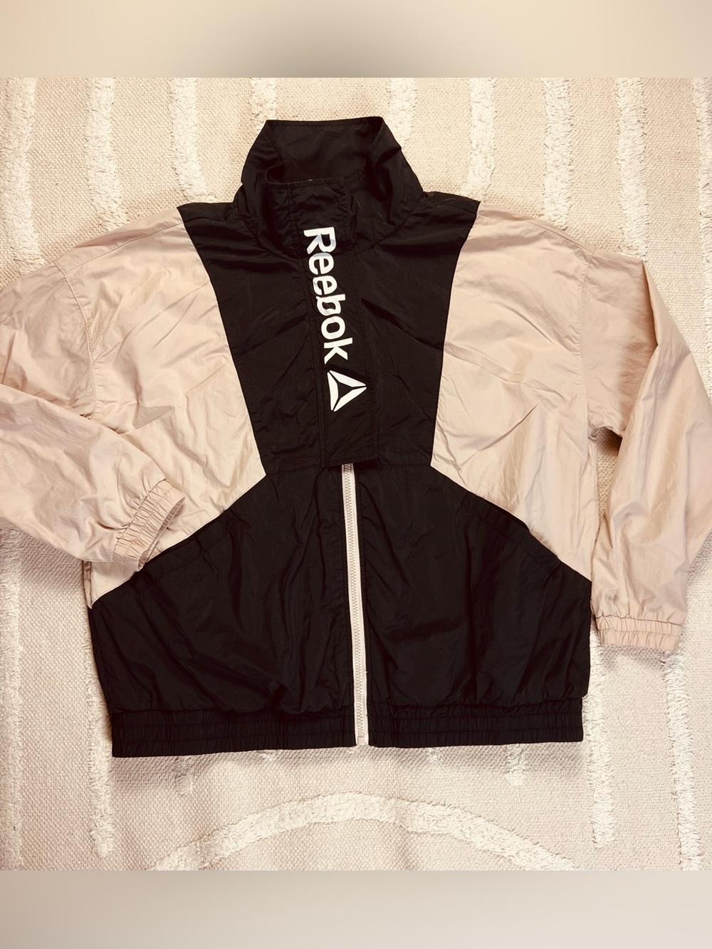 Vintage Reebok Colorblock Windbreaker – Pink Beige & Black – Size XL